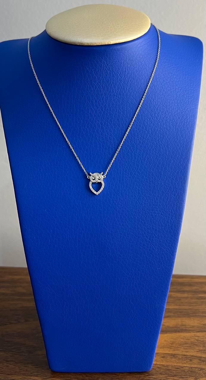 Owl Bird Heart Symbol Diamonds Halo Motif 18K White Gold Pendant Chain Necklace