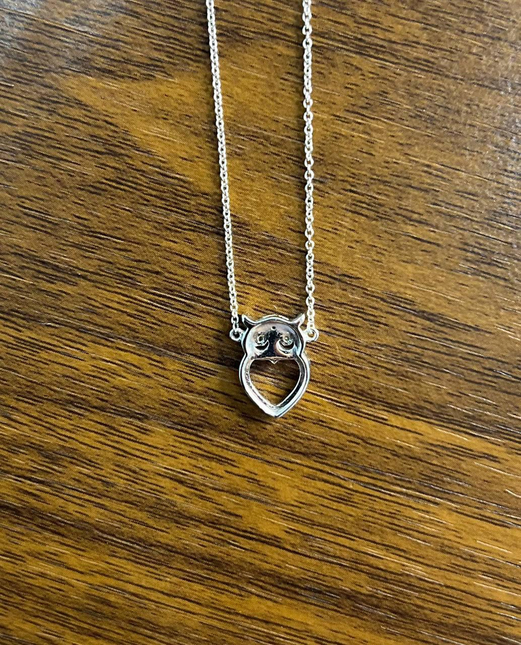 Owl Bird Heart Symbol Diamonds Halo Motif 18K White Gold Pendant Chain Necklace