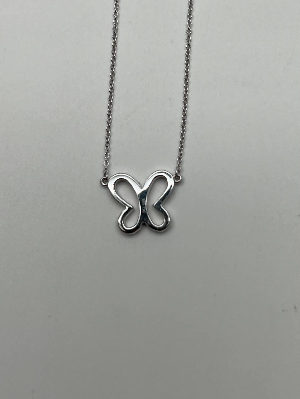 Butterfly Set Diamonds Halo Motif 18K Karat White Gold Pendant Chain Necklace