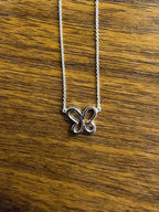 Butterfly Set Diamonds Halo Motif 18K Karat White Gold Pendant Chain Necklace
