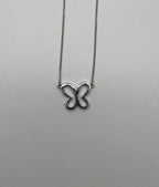 Butterfly Set Diamonds Halo Motif 18K Karat White Gold Pendant Chain Necklace