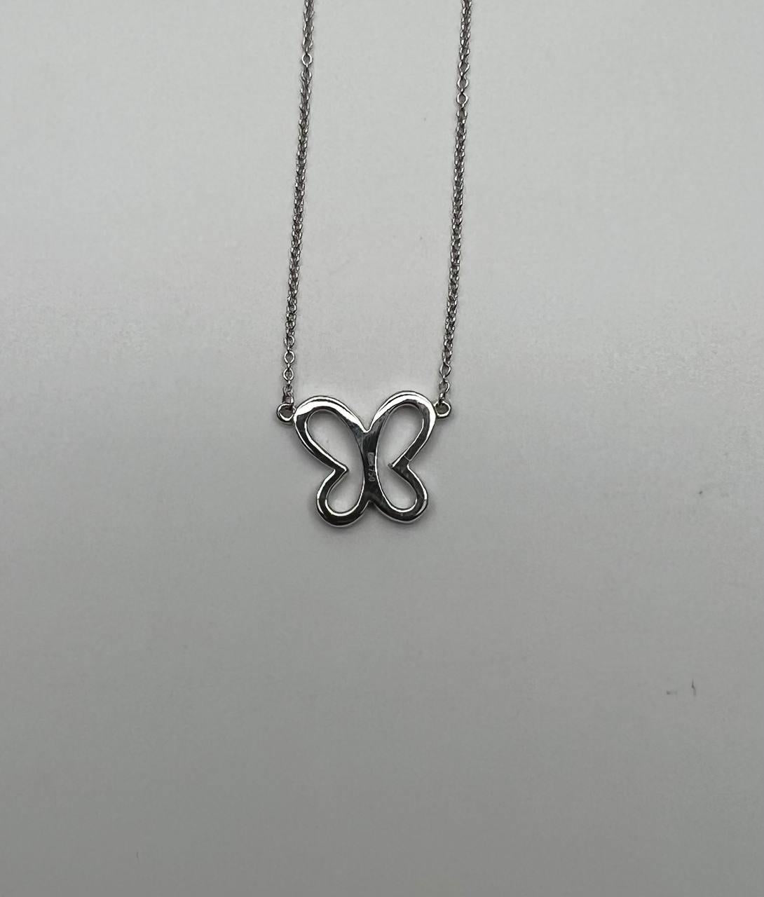 Butterfly Set Diamonds Halo Motif 18K Karat White Gold Pendant Chain Necklace