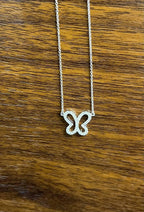 Butterfly Set Diamonds Halo Motif 18K Karat White Gold Pendant Chain Necklace