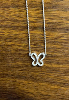 Butterfly Set Diamonds Halo Motif 18K Karat White Gold Pendant Chain Necklace