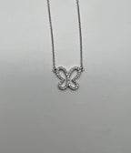 Butterfly Set Diamonds Halo Motif 18K Karat White Gold Pendant Chain Necklace