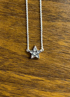 Star Pave Set Diamonds Halo Motif 14K Karat White Gold Pendant Chain Necklace
