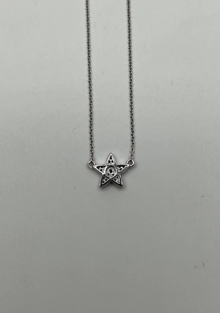 Star Pave Set Diamonds Halo Motif 14K Karat White Gold Pendant Chain Necklace