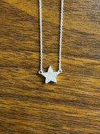 Star Pave Set Diamonds Halo Motif 14K Karat White Gold Pendant Chain Necklace