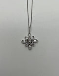 Diamond Snowflake Floral Flower Symbol Motif White Gold Pendant Chain Necklace