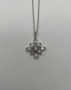 Diamond Snowflake Floral Flower Symbol Motif White Gold Pendant Chain Necklace