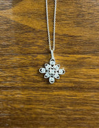 Diamond Snowflake Floral Flower Symbol Motif White Gold Pendant Chain Necklace