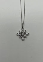 Diamond Snowflake Floral Flower Symbol Motif White Gold Pendant Chain Necklace