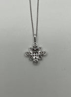 Diamond Snowflake Floral Flower Symbol Motif White Gold Pendant Chain Necklace