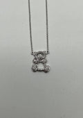 Teddy Bear Set Pave Diamonds Motif 18K Karat White Gold Pendant Chain Necklace