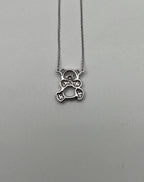 Teddy Bear Set Pave Diamonds Motif 18K Karat White Gold Pendant Chain Necklace