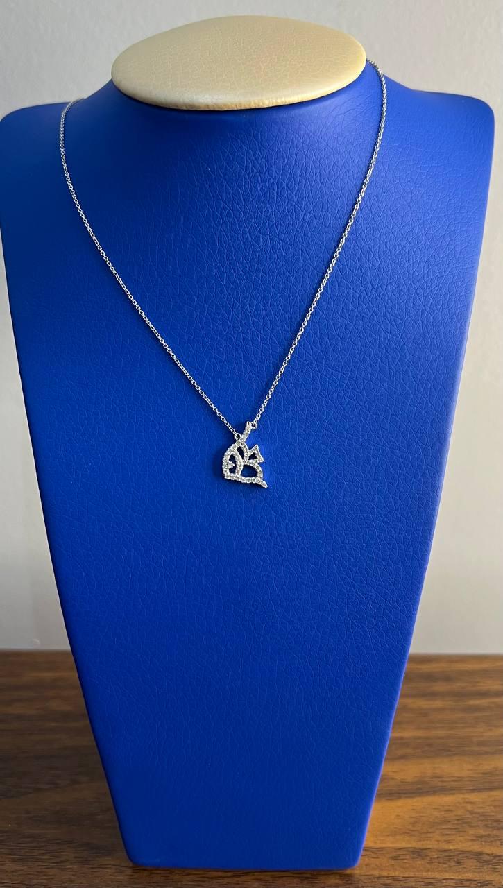 Fish Symbol Diamond Halo Set 18K White Gold Chain Pendant Necklace