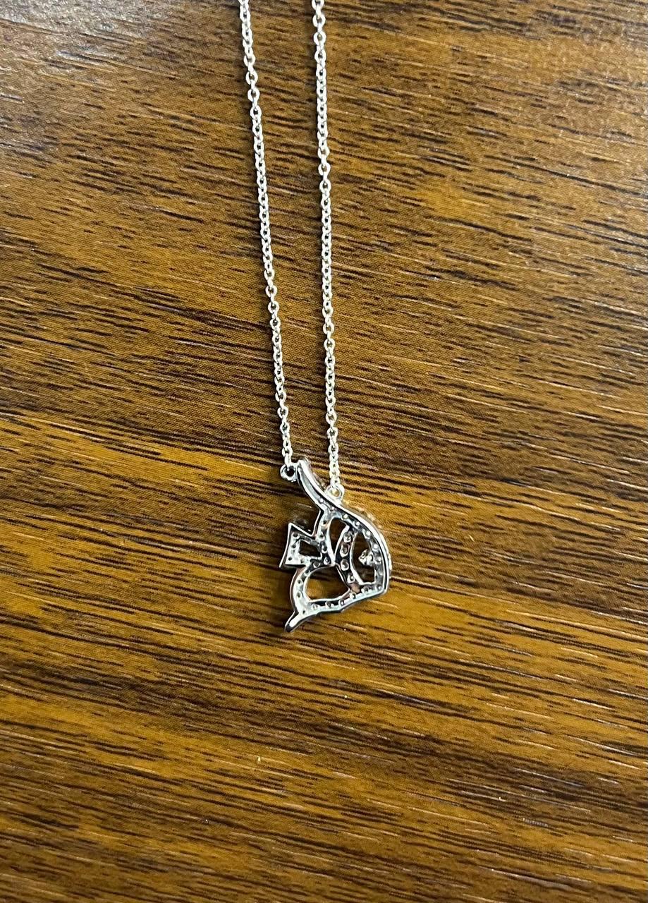 Fish Symbol Diamond Halo Set 18K White Gold Chain Pendant Necklace