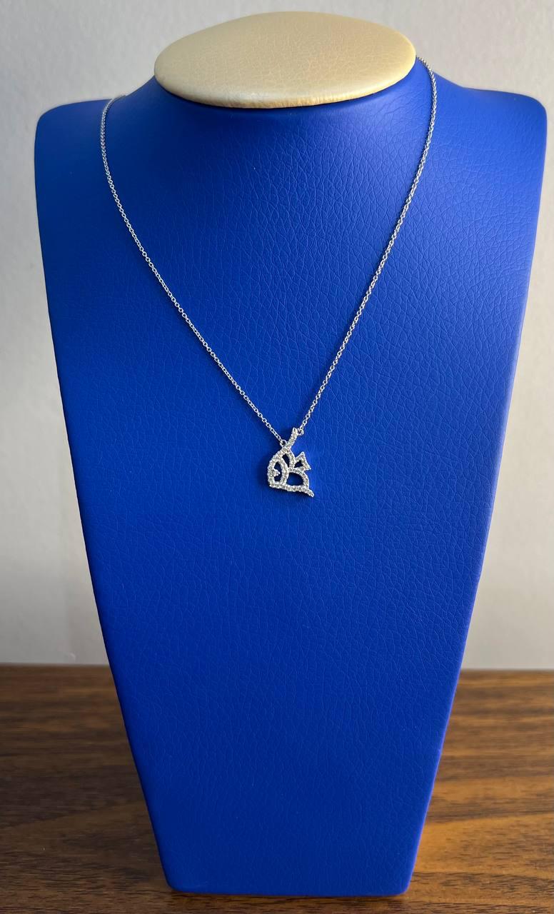 Fish Symbol Diamond Halo Set 18K White Gold Chain Pendant Necklace