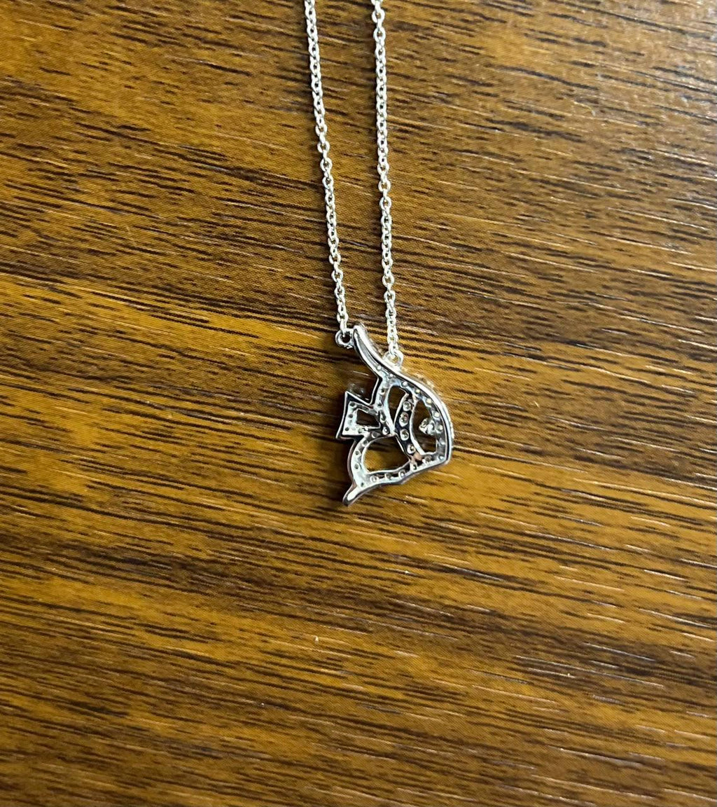 Fish Symbol Diamond Halo Set 18K White Gold Chain Pendant Necklace
