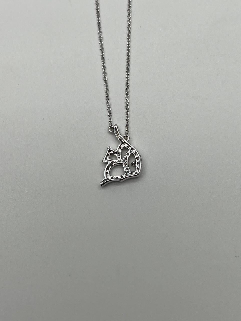 Fish Symbol Diamond Halo Set 18K White Gold Chain Pendant Necklace