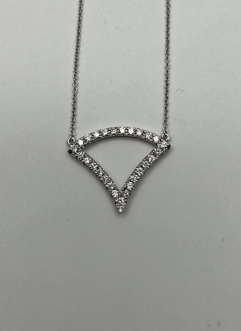 Diamond Halo Set Triangle Symbol Motif 18K White Gold Pendant Chain Necklace