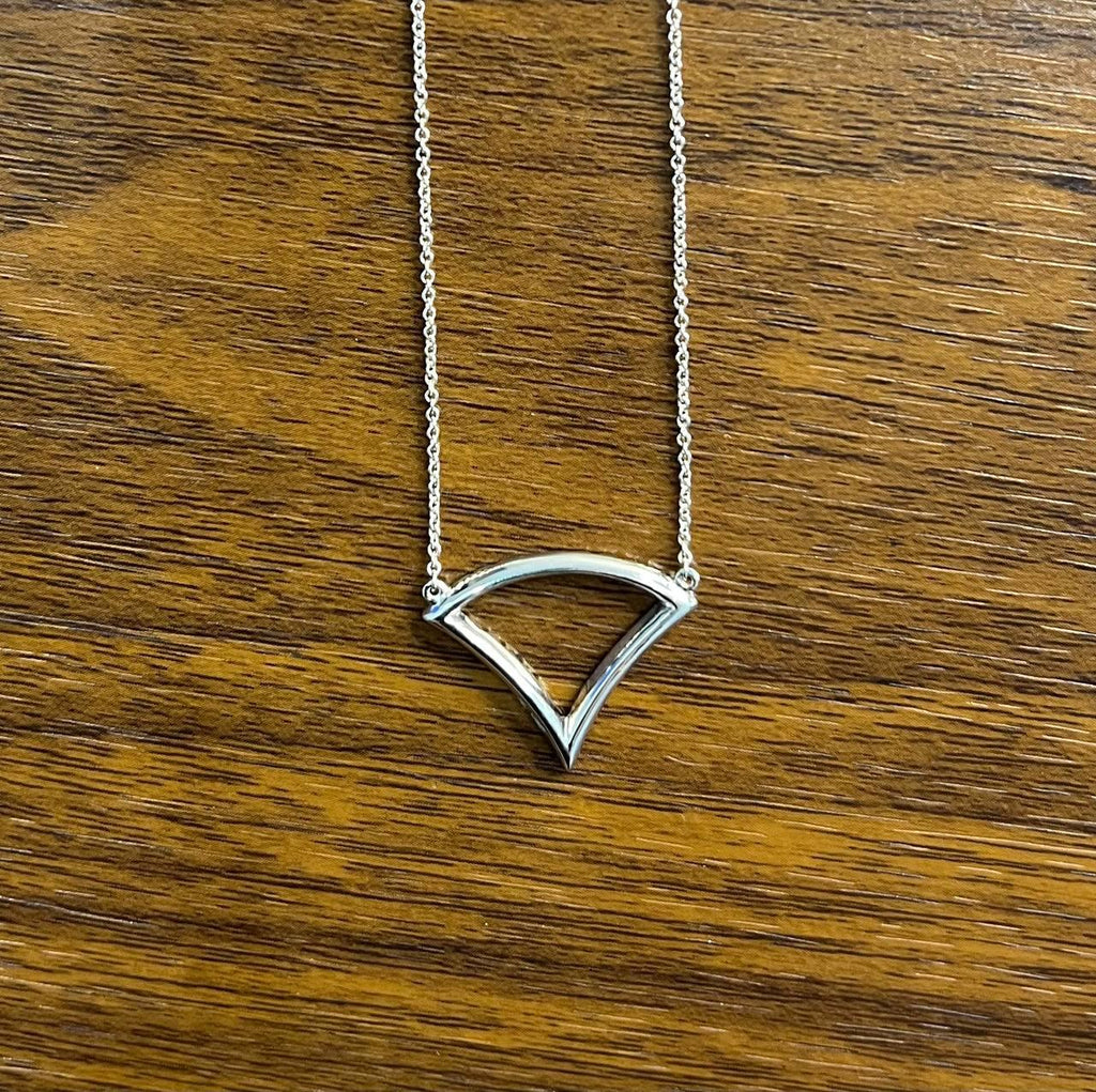 Diamond Halo Set Triangle Symbol Motif 18K White Gold Pendant Chain Necklace
