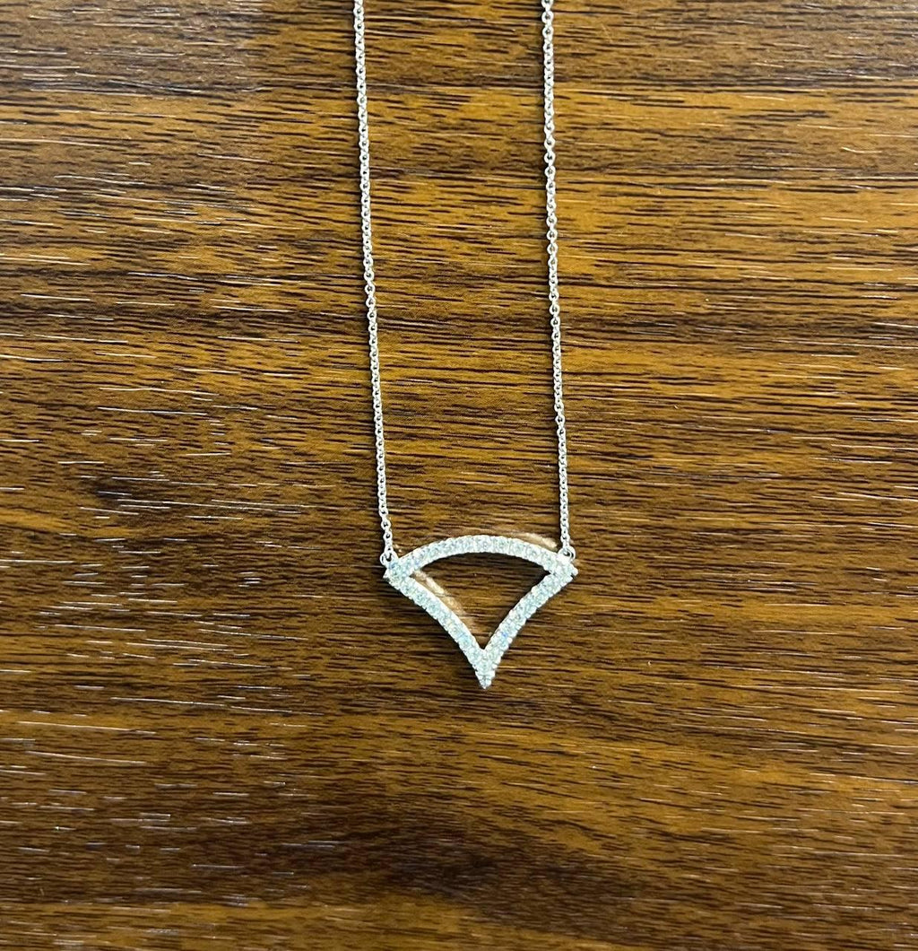Diamond Halo Set Triangle Symbol Motif 18K White Gold Pendant Chain Necklace
