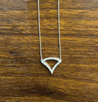 Diamond Halo Set Triangle Symbol Motif 18K White Gold Pendant Chain Necklace