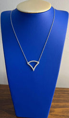Diamond Halo Set Triangle Symbol Motif 18K White Gold Pendant Chain Necklace