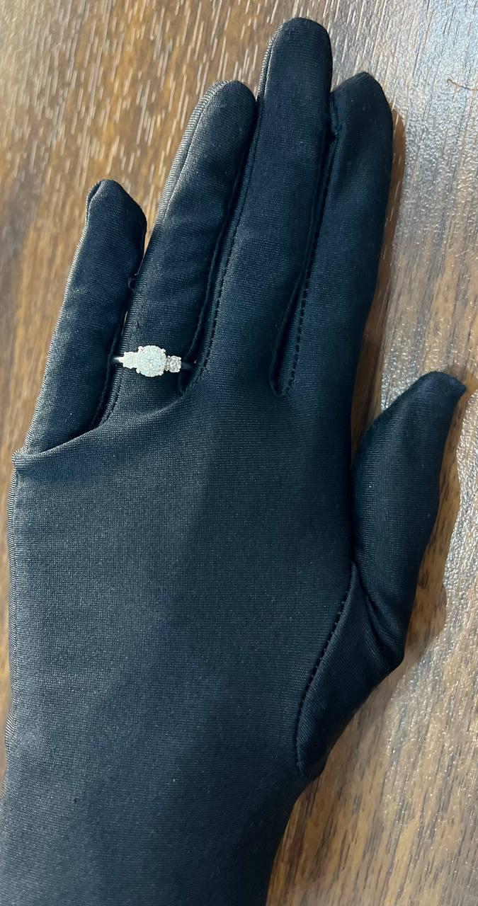 Diamonds Pave Set Cluster Halo Three Stone 14K White Gold Statement Ring