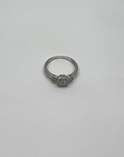 Diamonds Pave Set Cluster Halo Three Stone 14K White Gold Statement Ring