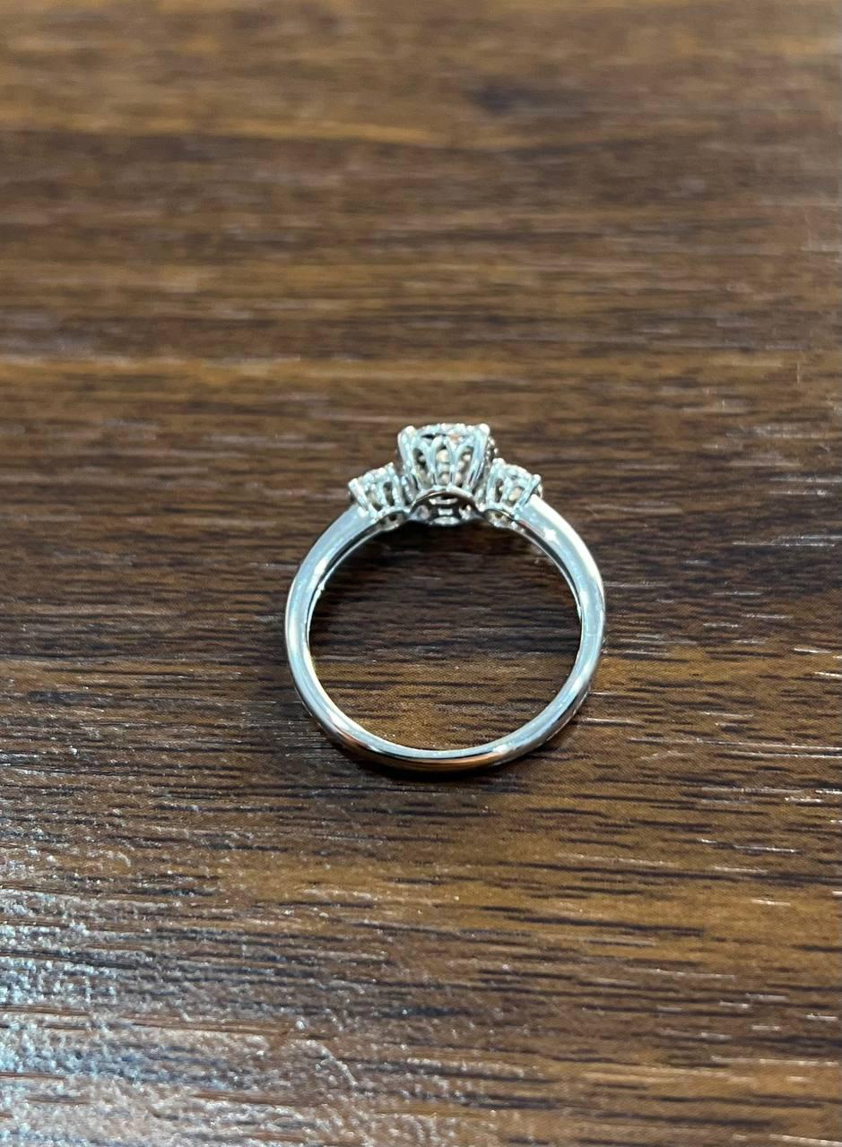 Diamonds Pave Set Cluster Halo Three Stone 14K White Gold Statement Ring