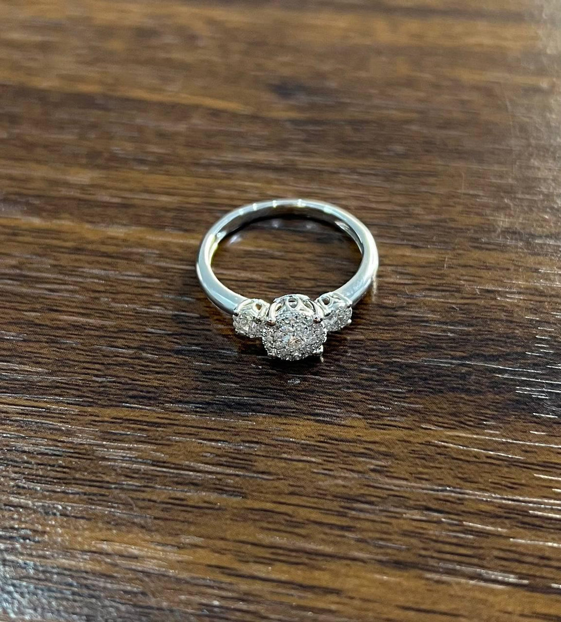 Diamonds Pave Set Cluster Halo Three Stone 14K White Gold Statement Ring