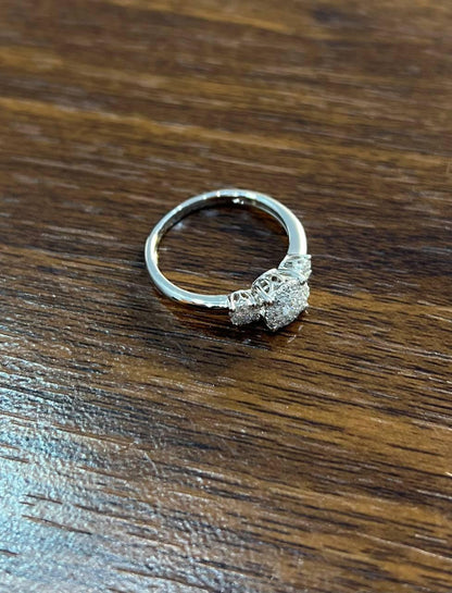 Diamonds Pave Set Cluster Halo Three Stone 14K White Gold Statement Ring