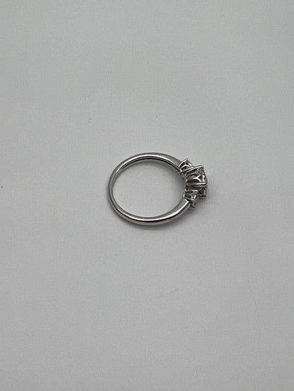Diamonds Pave Set Cluster Halo Three Stone 14K White Gold Statement Ring