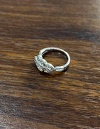 Diamonds Pave Set Round Cluster Halo 14K White Gold Statement Three Stone Ring