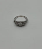 Diamonds Pave Set Round Cluster Halo Set White Gold Statement Three Stone Ring