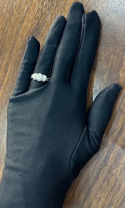 Diamonds Pave Set Round Cluster Halo Set White Gold Statement Three Stone Ring