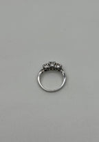 Diamonds Pave Set Round Cluster Halo 14K White Gold Statement Three Stone Ring