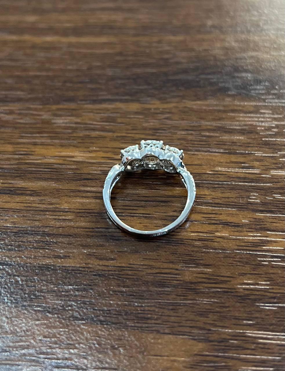 Diamonds Pave Set Round Cluster Halo 14K White Gold Statement Three Stone Ring
