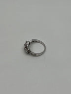 Diamonds Pave Set Round Cluster Halo 14K White Gold Statement Three Stone Ring