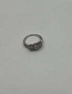 Diamonds Pave Set Round Cluster Halo 14K White Gold Statement Three Stone Ring