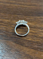Diamonds Pave Set Cluster Square Halo Three Stone 14K White Gold Statement Ring