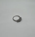 Diamonds Pave Set Cluster Square Halo Three Stone 14K White Gold Statement Ring