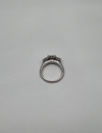 Diamonds Pave Set Cluster Square Halo Three Stone 14K White Gold Statement Ring