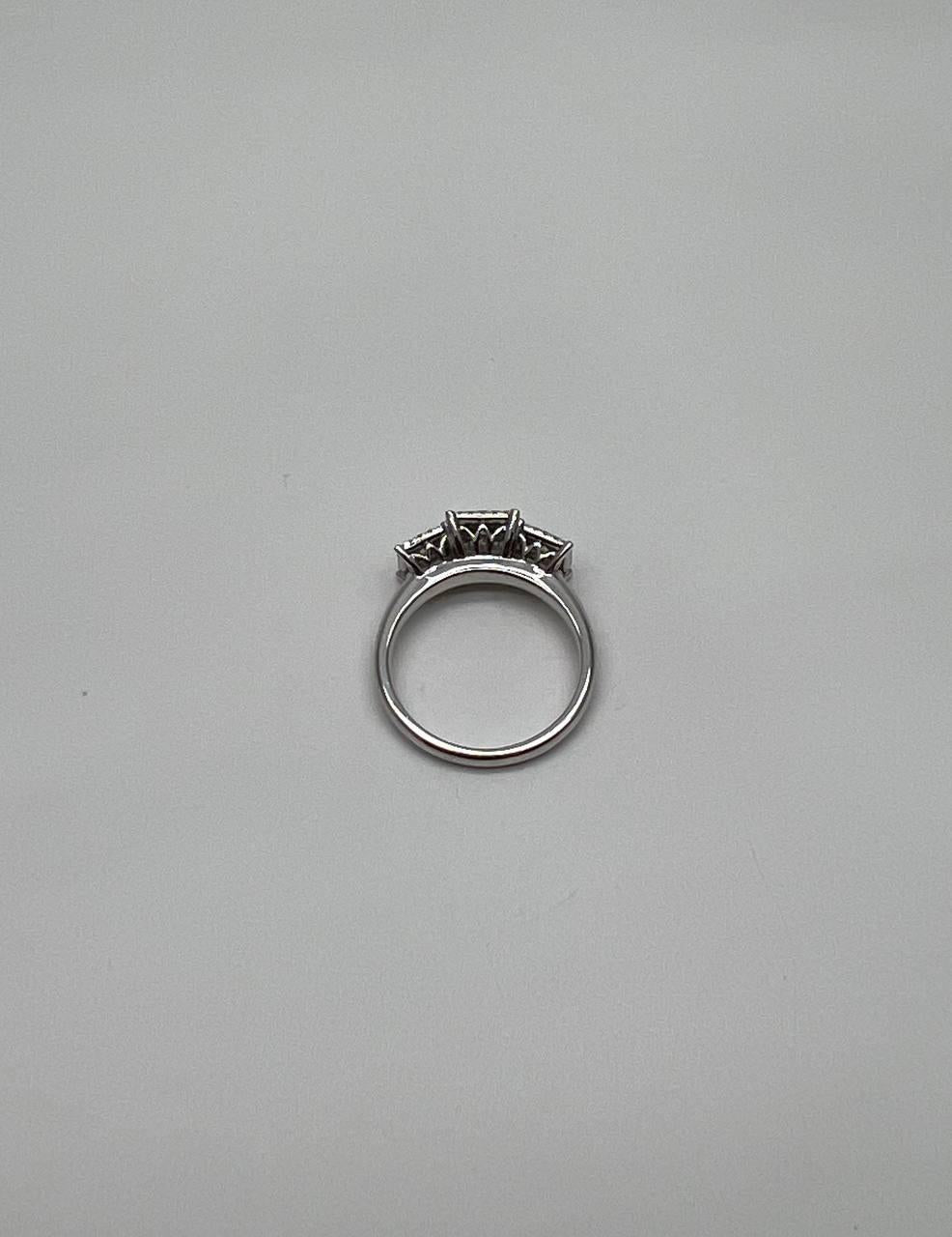 Diamonds Pave Set Cluster Square Halo Three Stone 14K White Gold Statement Ring