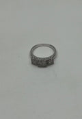 Diamonds Pave Set Cluster Square Halo Three Stone 14K White Gold Statement Ring