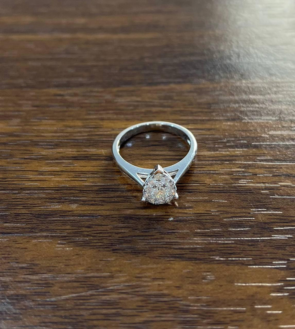 Diamonds Pear Teardrop Pave Set Cluster Halo 14K White Gold Statement Ring