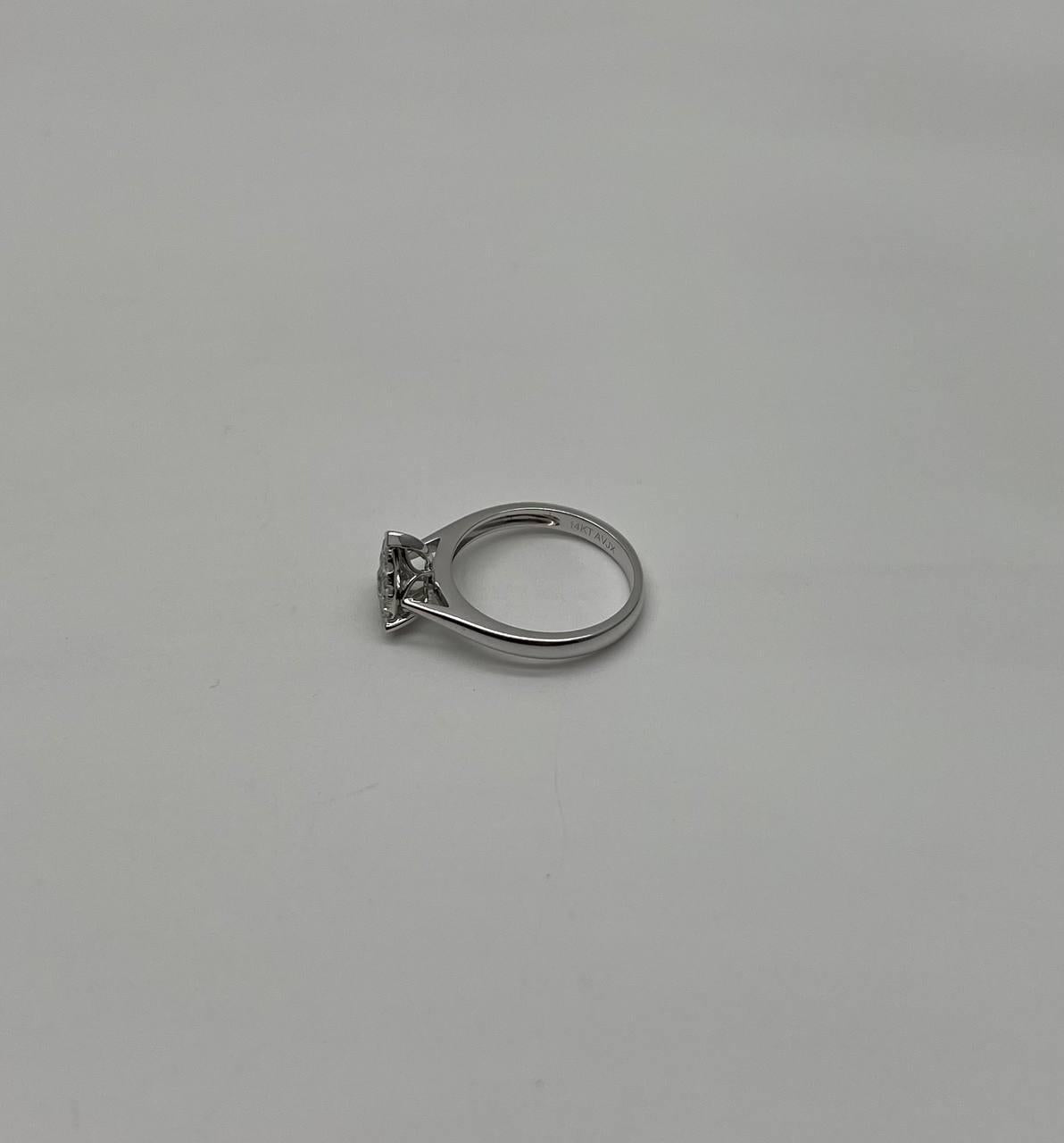 Diamonds Pear Teardrop Pave Set Cluster Halo 14K White Gold Statement Ring