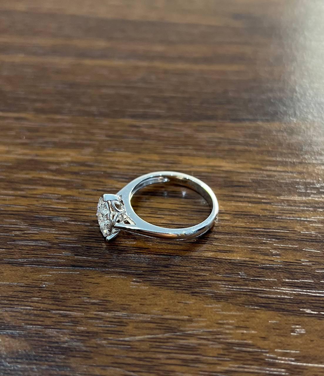 Diamonds Pear Teardrop Pave Set Cluster Halo 14K White Gold Statement Ring